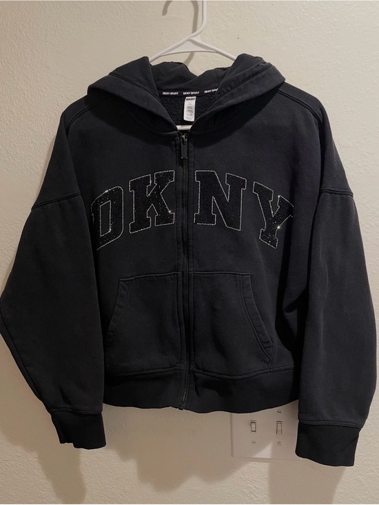 Dkny Jackets & Blazers - DKNY Sport Women's Black Full Zip Hoodie Logo Rhinestone Fleece M
